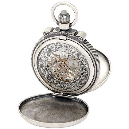 Charles-Hubert, Paris 3866-S Classic Collection Antiqued Finish Double Hunter Case Mechanical Pocket Watch