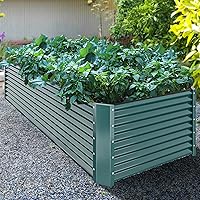 YITAHOME 8x4x2ft Raised Garden Bed Kit, Galvanized Raised Bed with Gloves & Support Rod, Outdoor Patio Planter Box for Plants Vegetables Flowers,Green