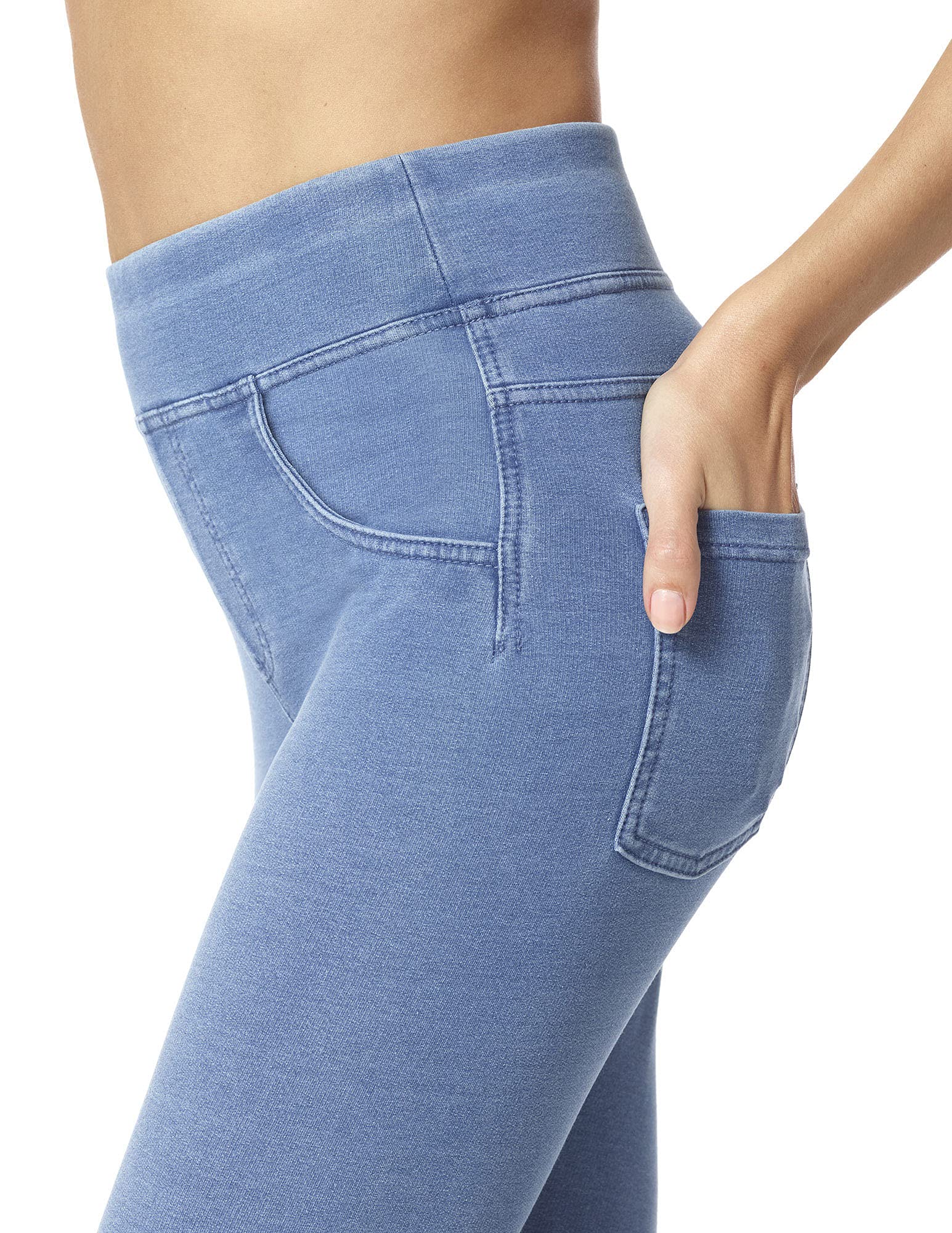 HUE Women's Super Soft Stretch High Rise Denim leggings, No Side Seams