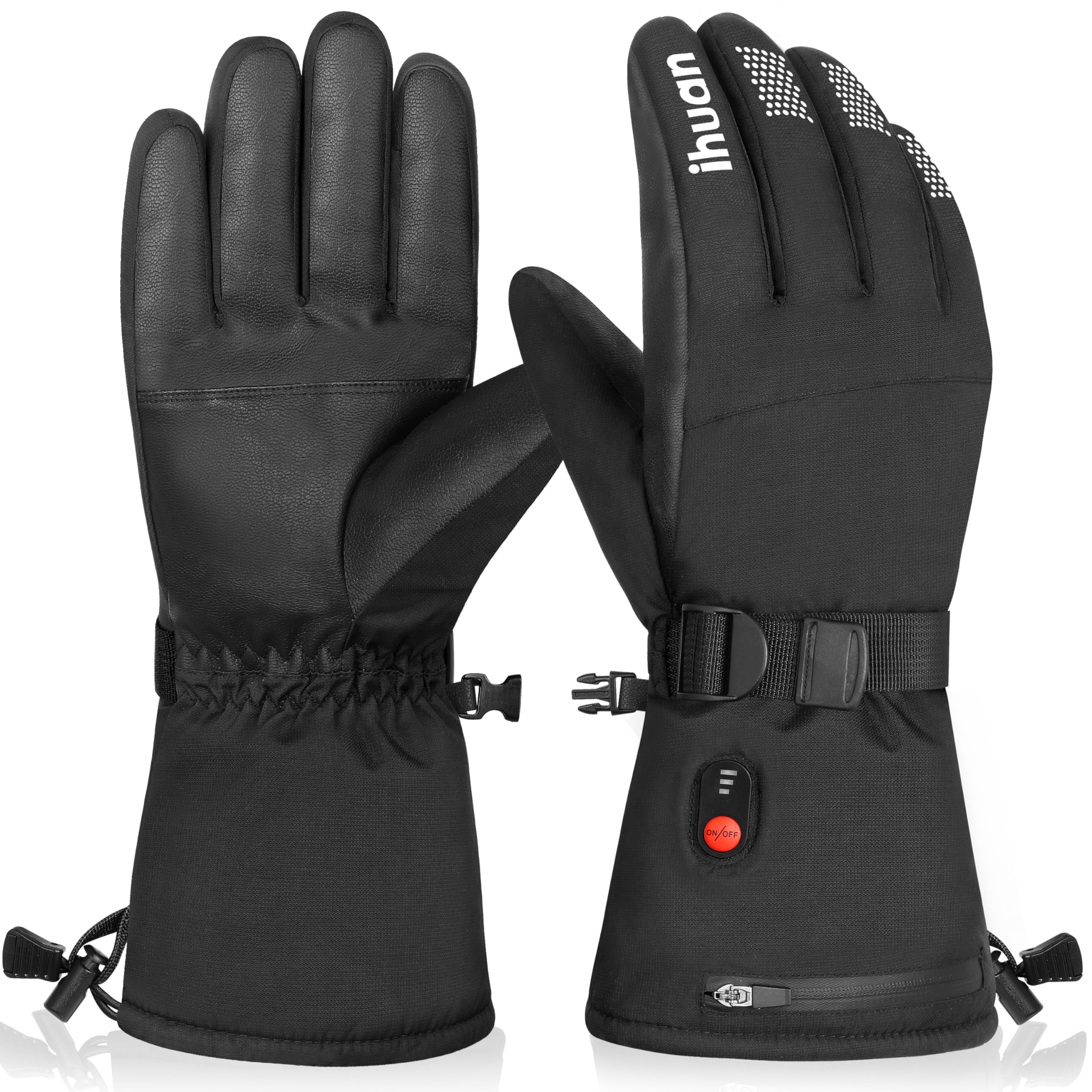 ihuan Waterproof Heated Gloves for Men Women - 5000mah Rechargeable Winter Heating Gloves, Touchscreen Electric Gloves Ski