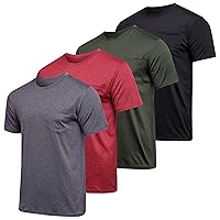 Real Essentials 4 Pack: Men's Dry-Fit Short Sleeve Pocket Crew Performance Athletic T-Shirt (Available in Big & Tall)