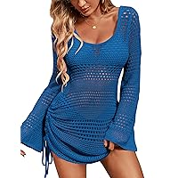 Blooming Jelly Womens Crochet Swimsuit Cover Up Knot Back Swim Cover Ups Drawstring Bathing Suits Coverup 2024