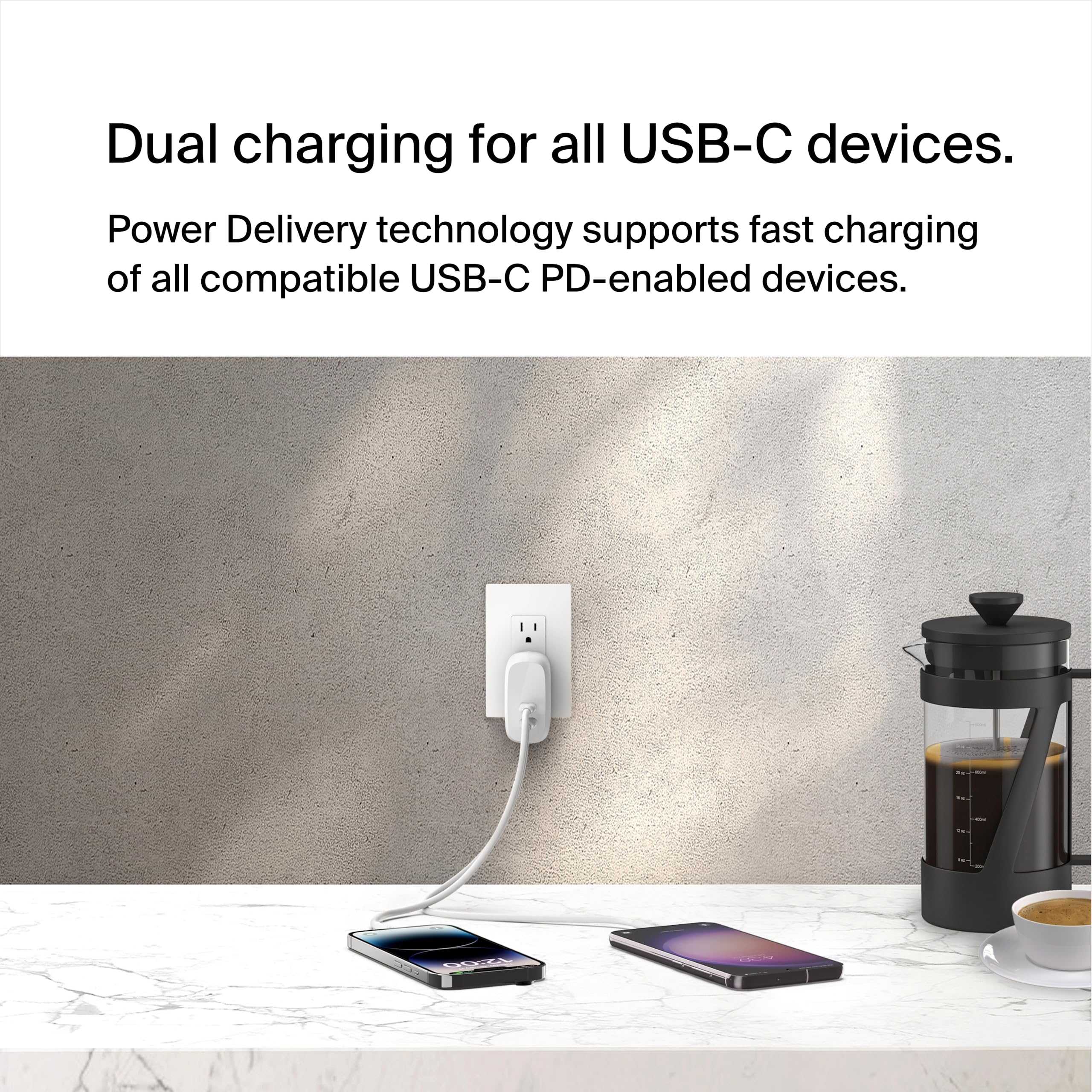 Belkin BoostCharge Dual USB-C Wall Charger with PPS 60W for Apple iPhone, iPad, Samsung Galaxy, Google Pixel - Compatible w/USB-C to Lightning Cable & USB-C to USB-C - White (2-Pack)