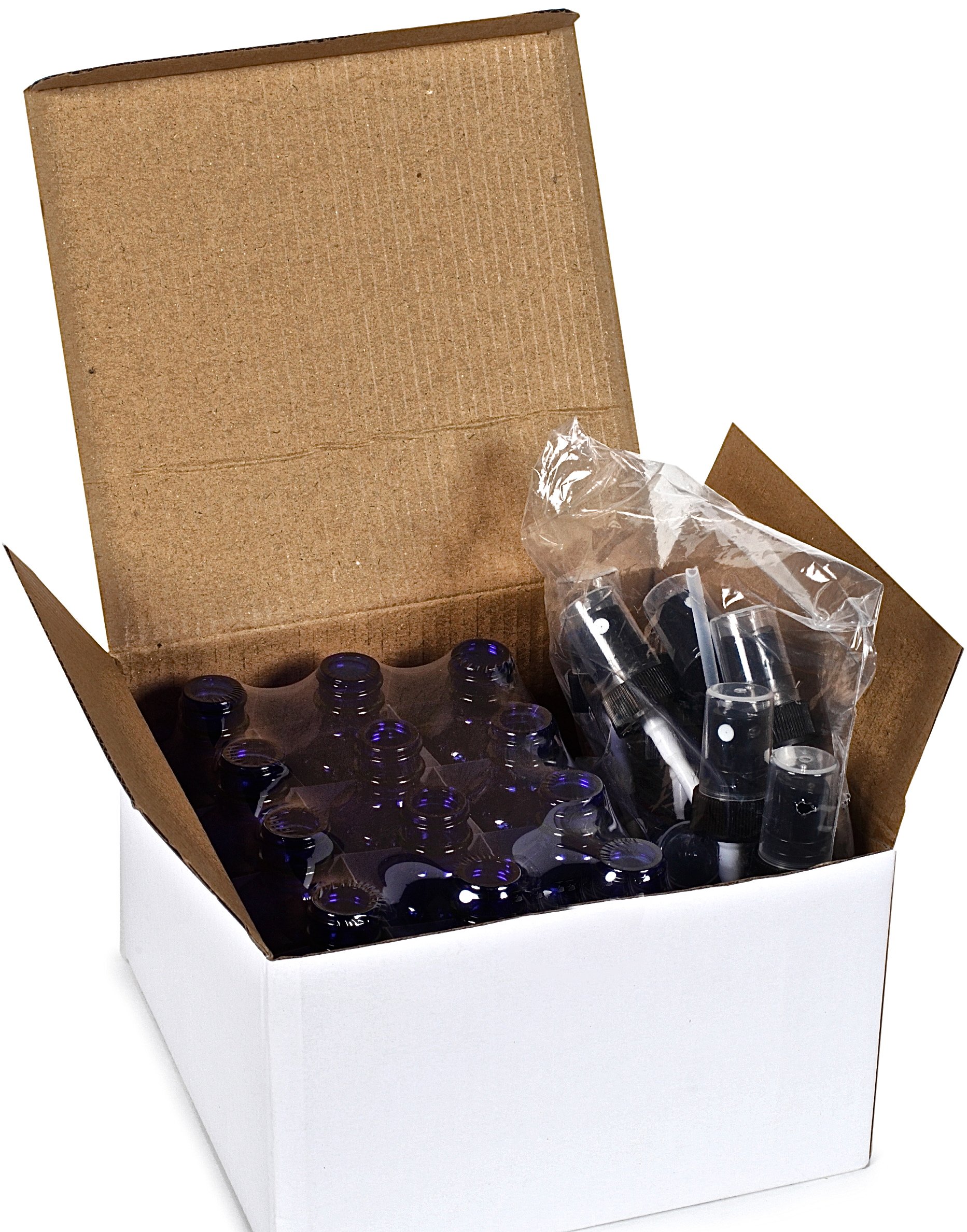 Vivaplex 2 oz Glass Bottles, with Black Fine Mist Sprayers, Cobalt Blue, 12-Count