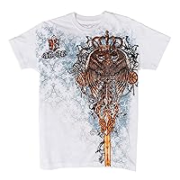 Sakkas Eagle Perched on a Sword Metallic Silver Embossed Cotton Mens T-Shirt