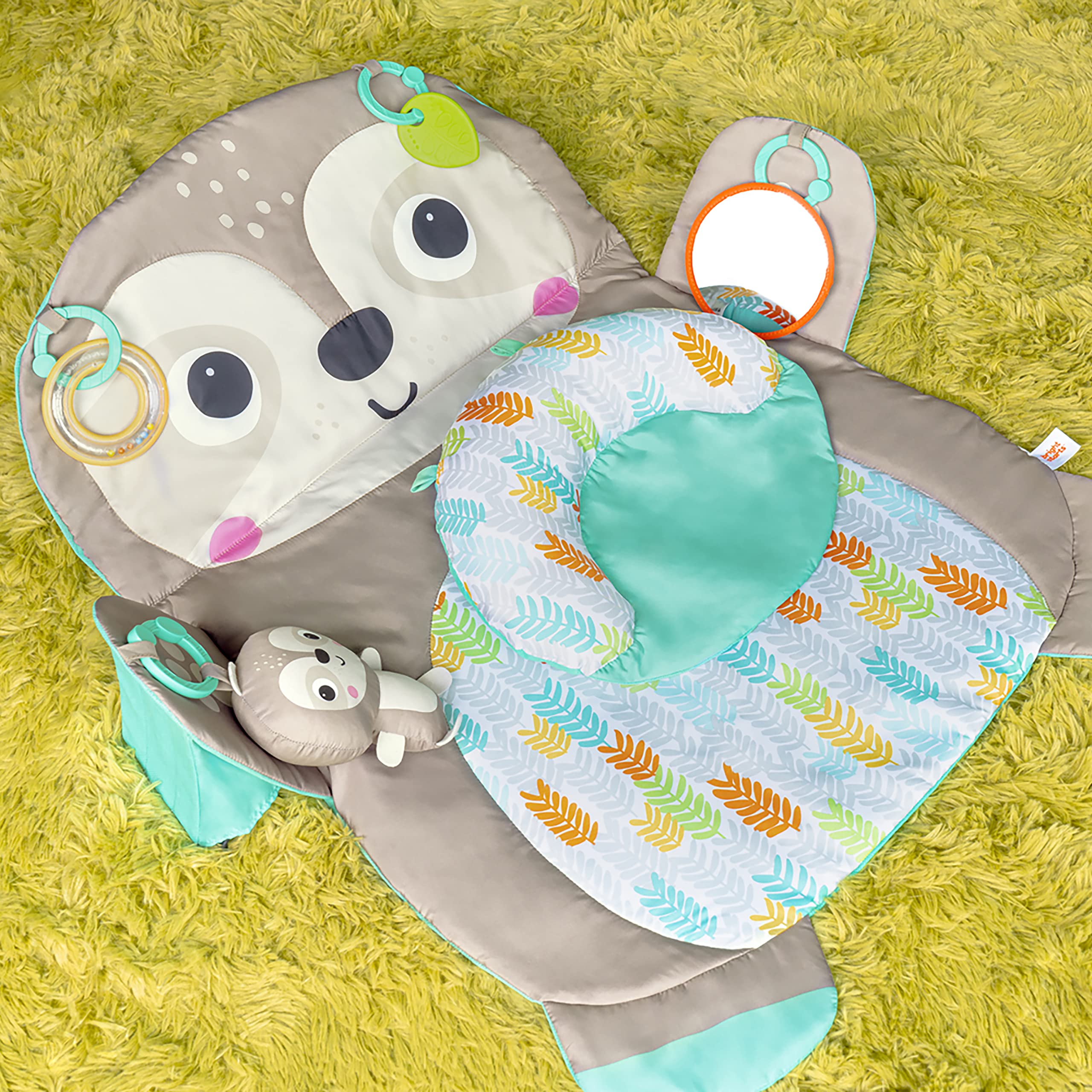 Bright Starts Tummy Time Prop & Play Baby Activity Mat with Support Pillow & Taggies - Sloth 36 x 32.5 in, Age Newborn+ (Pack of 3)