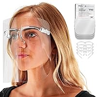 Salon World Safety Face Shields with All Clear Glasses Frames (Pack of 4) - Ultra Clear Protective Full Face Shields to Protect Eyes, Nose, Mouth - Anti-Fog PET Plastic, Goggles