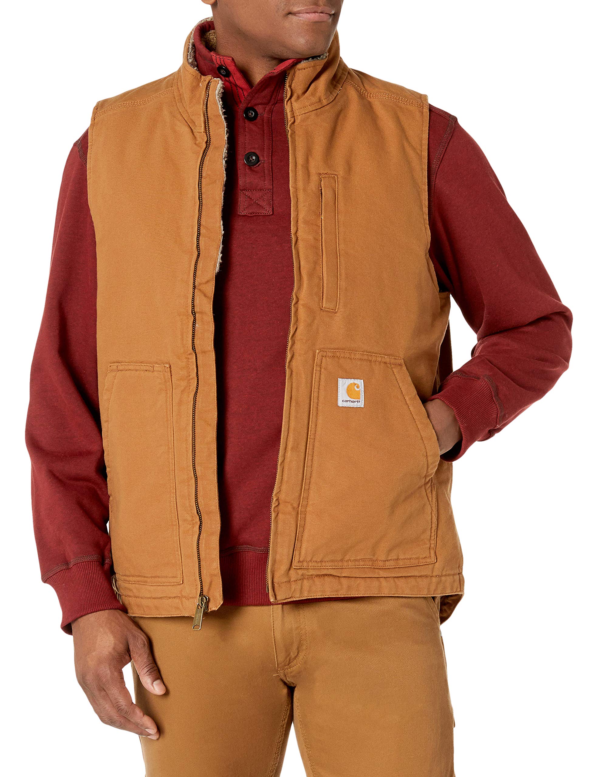 Carhartt Men's Loose Fit Washed Duck Sherpa-Lined Mock-Neck Vest