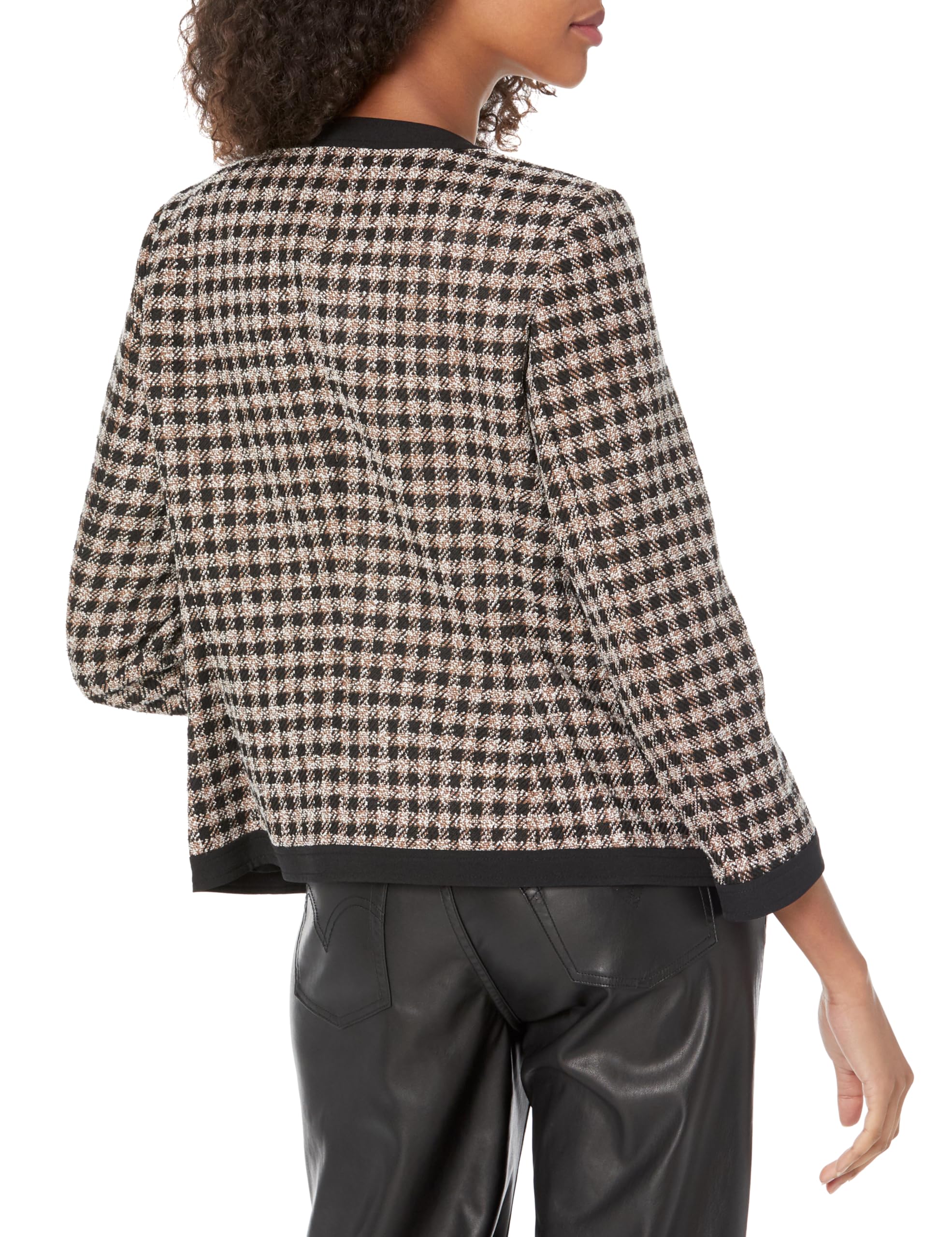 Kasper Women's Plus Size Combo Framed Jacket W/Patch Pockets, Chocolate Multi