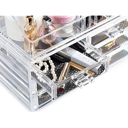 Masirs Clear Cosmetic Storage Organizer, Easily Organize Your Cosmetics, Jewelry & Hair Accessories, Looks Elegant Sitting on Your Vanity, Bathroom Counter or Dresser, Clear Design for Easy Visibility