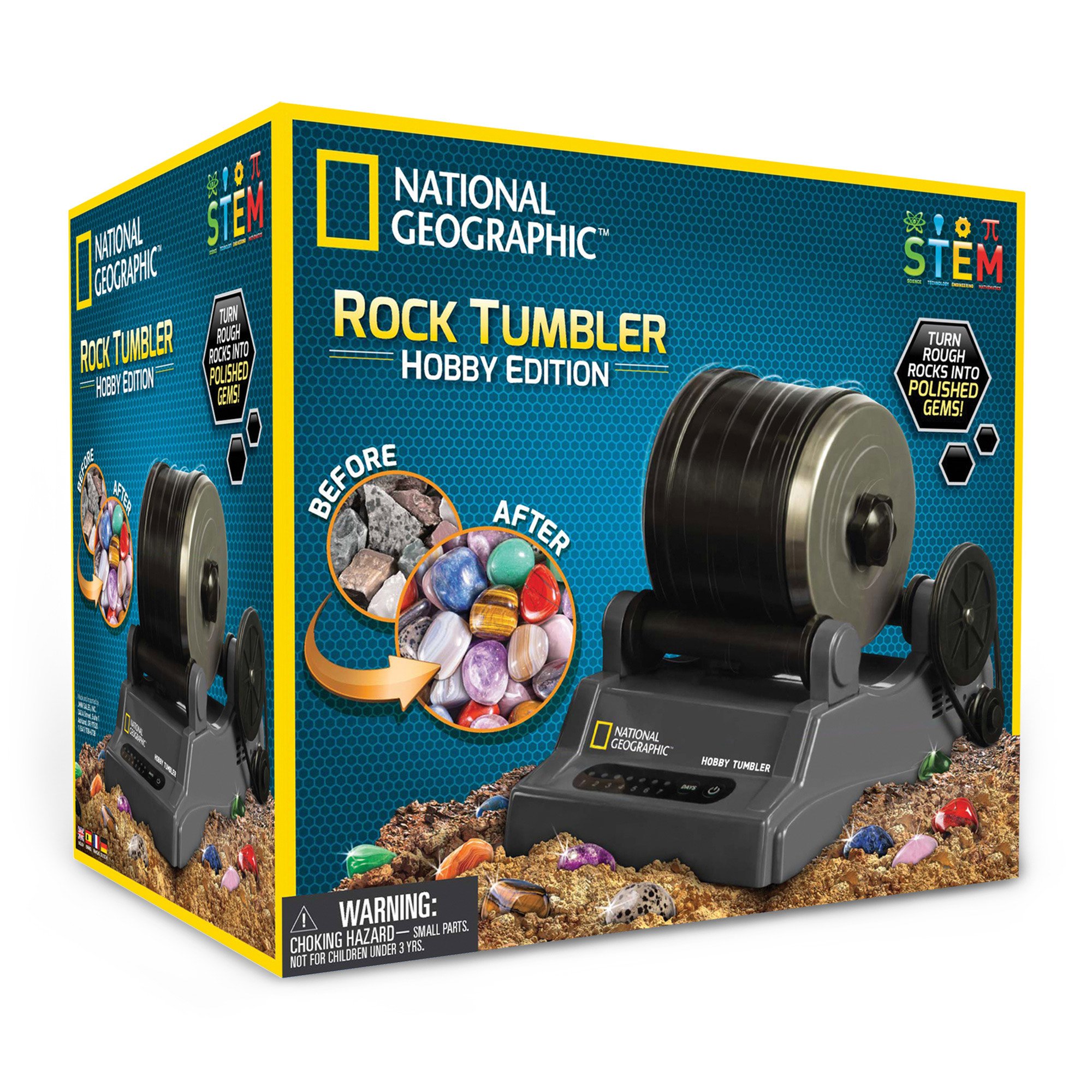 NATIONAL GEOGRAPHIC Rock Tumbler Kit – Hobby Edition Includes Rough Gemstones, and 4 Polishing Grits, Great STEM Science Kit for Geology Enthusiasts, Rock Polisher for Kids and Adults