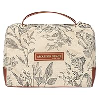Christian Art Gifts Women's Premium Natural Canvas Vegan Leather Fashion Bible Cover: Amazing Grace - Inspirational Scripture, Sturdy Protective Book Carry Case Accessory, Creamy Brown Floral, Large