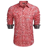 COOFANDY Mens Paisley Printed Shirts Casual Long Sleeve Button Down Shirts Floral Dress Shirt with Pockets