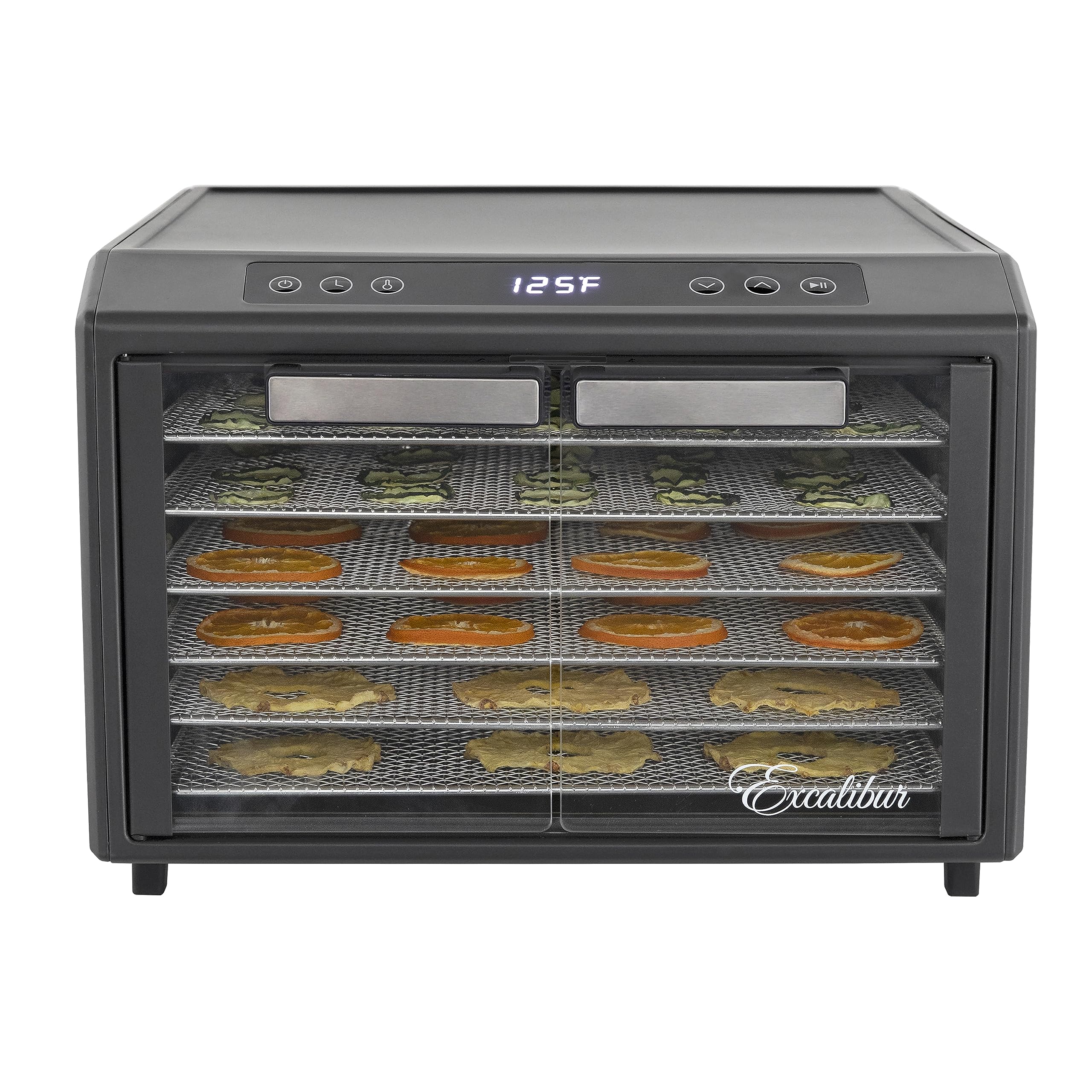 Excalibur Electric Food Dehydrator Select Series 6-Tray with Adjustable Temperature Control Includes Chrome Plated Drying Trays Stainless Steel Construction and Glass French Doors, 700-Watts, Black