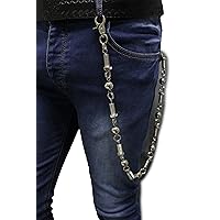 TFJ Men Fashion Wallet Silver Metal Chain Biker Screws Balls Charm Long