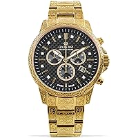 LOUIS XVI Palais Royale Men's Watch Chronograph 43 mm Swiss Quartz Movement Stainless Steel Bracelet Gold Super-LumiNova Dial Black Carbon Real Diamonds 8732, gold, Bracelet