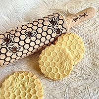 Kid Size Embossing Rolling Pin BEES. Wooden Laser Cut Mini Rolling Pin for Cookies, Play Dough, Salt Dough. Gift for Kid Boy, Girl Birthday by Algis Crafts