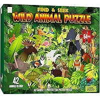 Hapinest 64 Piece Find and Seek Wild Animal Jigsaw Puzzle for Kids Boys and Girls Toddler Ages 3 4 5 6 7 8 Years Old