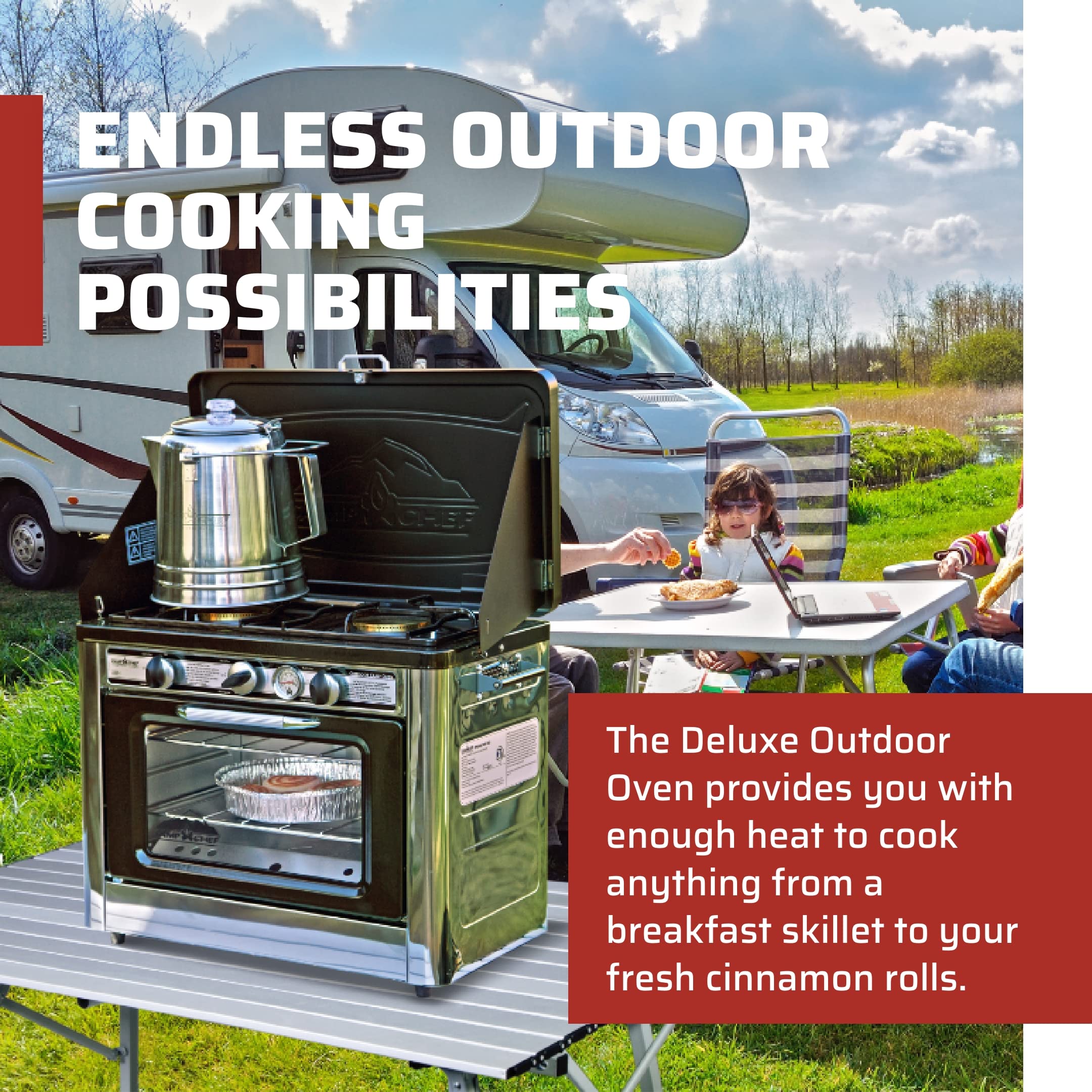 Camp Chef Outdoor Camp Oven, Dimensions with handles: 15 in. L x 25 in. W x 18 in. H