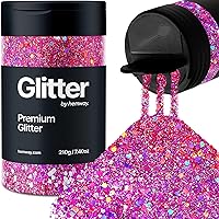 Pink Holographic Glitter, Holographic Chunky Glitter, 210G/7.40OZ Glitter, Craft Glitter for Resin, Metallic Iridescent Chunky Fine Glitter Sequin Flake Bulk, Nail Glitter for Makeup, DIY Tumblers