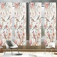 Birds and Nature Window Curtains Pack of 2, Spring Garden Scenery with Flying Sparrows and Leafy Flowers, Lightweight Set with Rod Pocket, 4 Panels of - 28