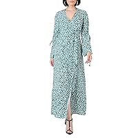 Standards & Practices Women's Blue Woven Chiffon Kimono Wrap Dress Maxi Length
