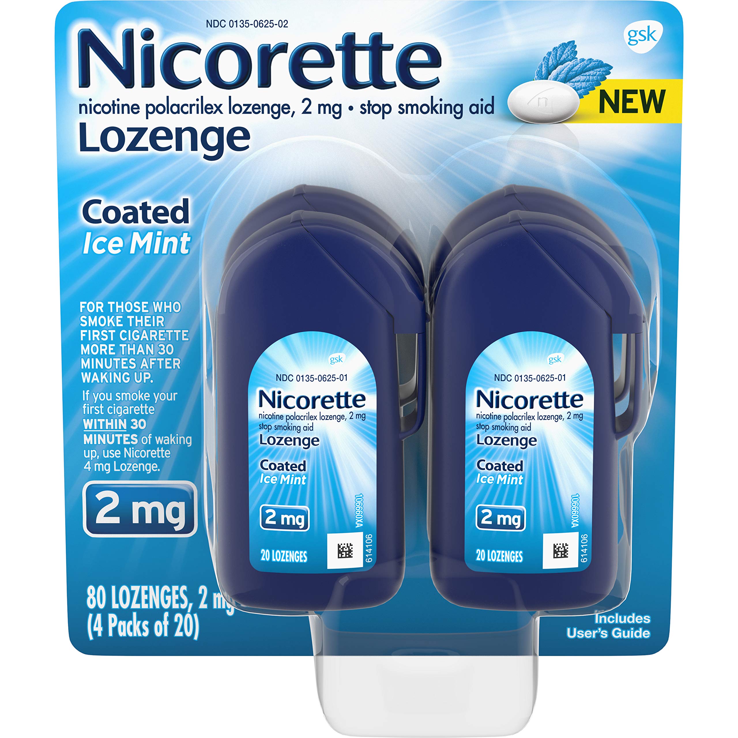 Nicorette 2 mg Coated Nicotine Lozenges to Help Stop Smoking - Ice Mint Flavored Stop Smoking Aid, 80 Count