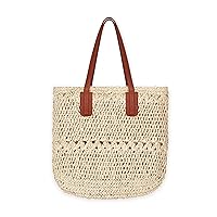 Woodland Leathers Women's Straw Shoulder Bag, Medium & Large Summer Beach Tote with Zipper, Durable Leather Handles, Women Holiday Shoulder Bag with Versatile Styles and Colours