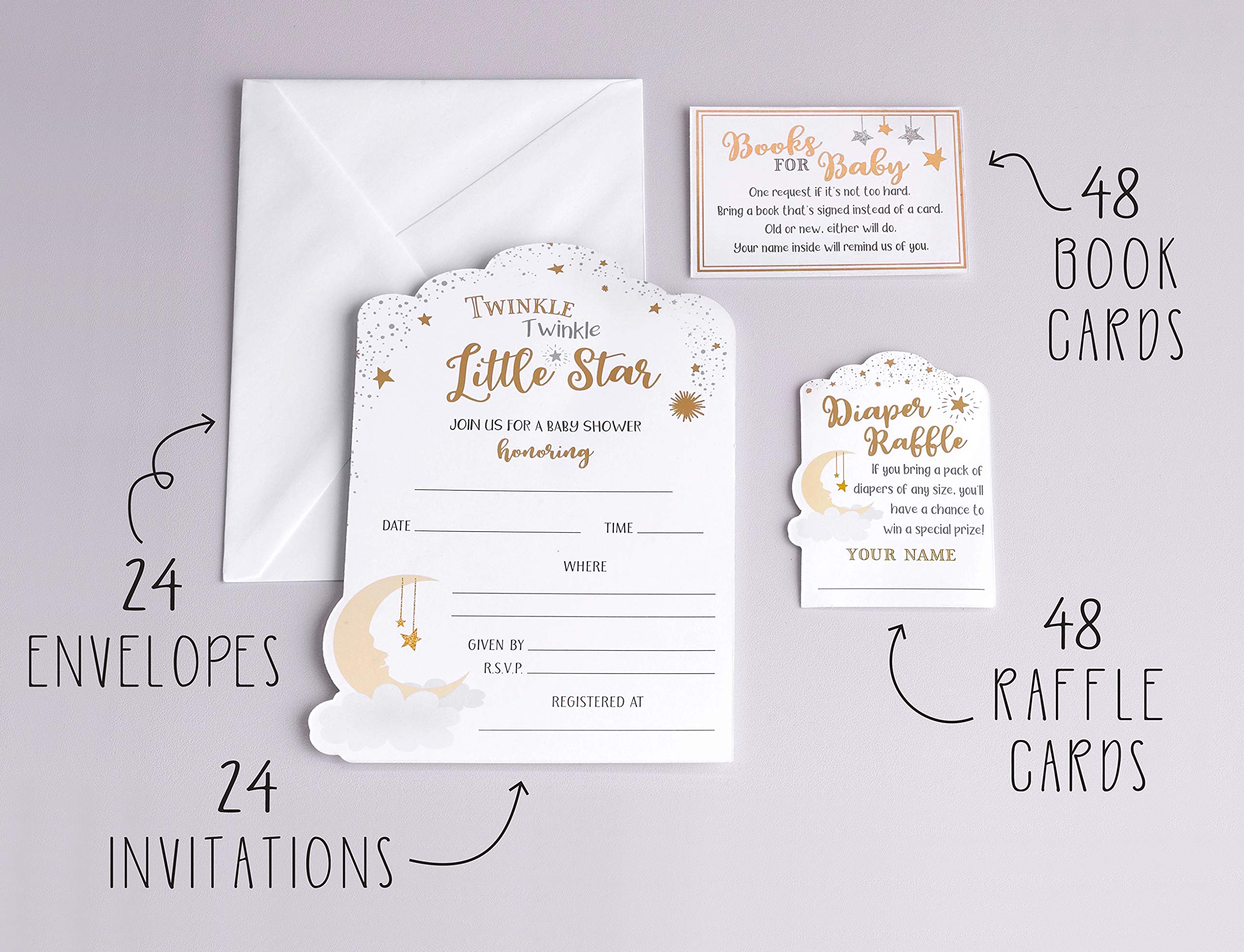 Lillian Rose Twinkle Little Star Theme Baby Shower Invitation Set, White