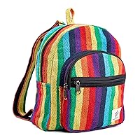 Mini Hemp Backpack Bag - Boho Eco Friendly Unisex Rustic Durable Adjustable Straps Bag by Freakmandu - Rainbow
