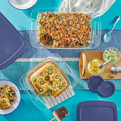Pyrex Easy Grab 8-Piece Glass Baking Dish Set with Lids, Glass Food Storage Containers Set, 13x9-Inch, 8x8-Inch & 1-Cup Storage Containers, Non-Toxic, BPA-Free Lids, Bakeware Set