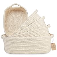 NaturalCozy 5-Piece Rectangle Storage Basket Set- Natural Cotton Rope Woven Baskets for Organizing! Small Basket for Montessori, Baby Nursery, Dog Toy Baskets, Cat Toy Box, Bathroom Organization Bin