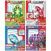 Dissect It Kit for Kids 6 Plus, Complete Set of 4 Synthetic Dissection Kits, Frog, Salamander, Piranha, and Bat, Authenticated STEM Toys, Kids Learn Animal Science, Biology, and Anatomy.