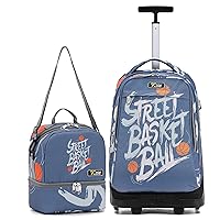 Rolling Backpack 19 inch with Lunch Bag Teens Cute Wheeled Computer Laptop Backpack Bookbag Roller Travel Bag College, Street Basketball