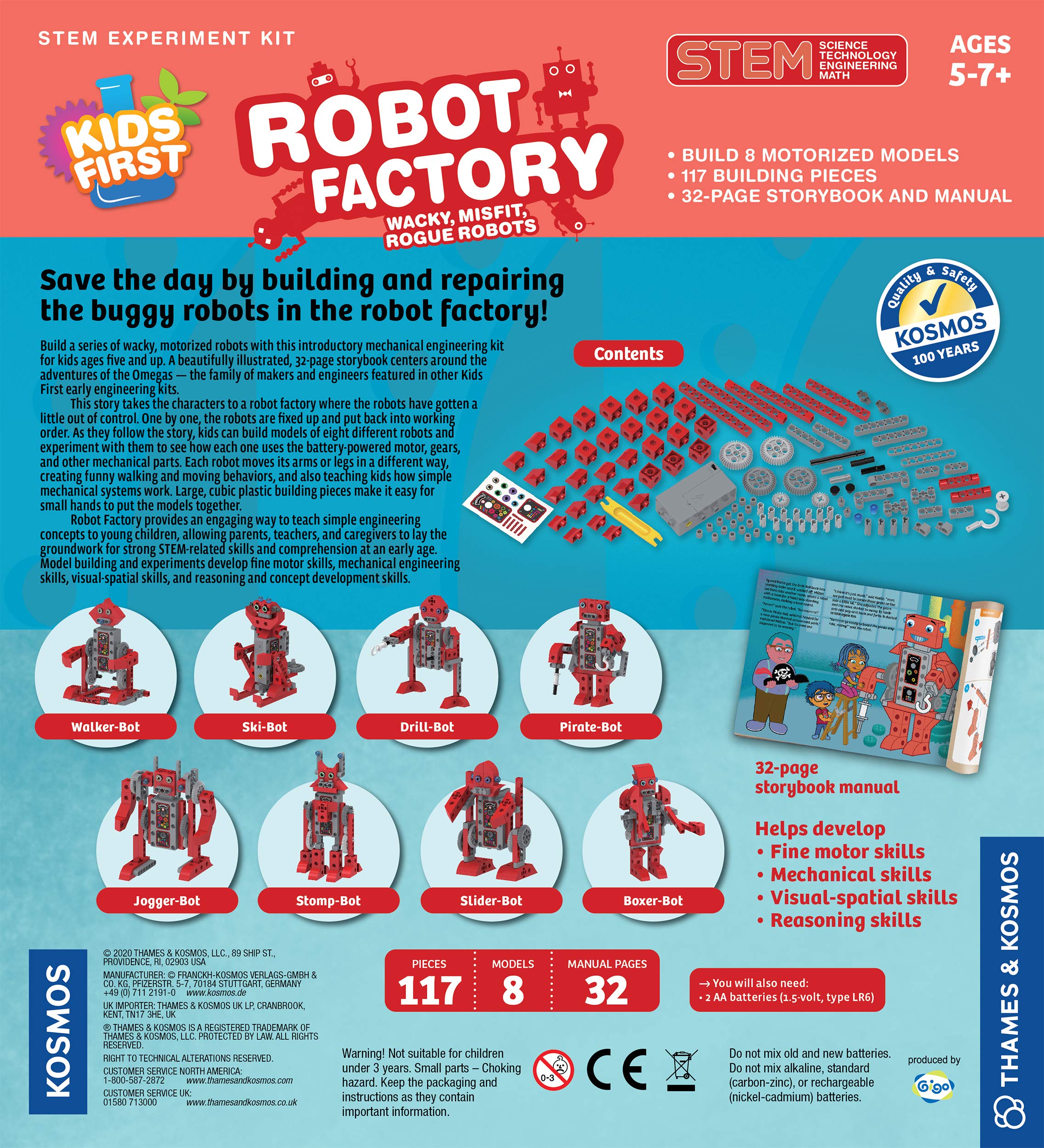 Thames & Kosmos Kids First Robot Factory: Wacky, Misfit, Rogue Robots STEM Experiment Kit | Hands-on Model Building for Young Engineers | Build 8 Motorized Robots | Play & Learn with Storybook Manual