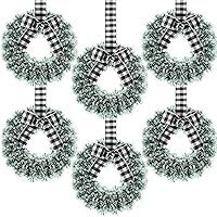 Capoda 6 Pcs Christmas Wreaths with Bow 10.24 Inches Tinsel Wreaths Crafts Kitchen Wreaths for Front Door Outdoor Cabinet Home Window Wall Xmas Wreath Hanging Decorations (Black White,Buffalo Plaid)