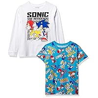 Sega Hedgehog 2-Piece Short Tee & Long Sleeve T-Shirt Bundle Set-Sonic, Tails, Knuckles-Boys Sizes 4-20