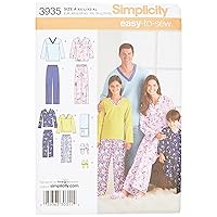 Simplicity Sewing Pattern 3935 Miss/Men/Child Sleepwear, A (XS-L/XS-XL)