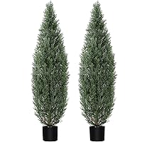 Artificial Topiary Tree 2-Set,5ft Artificial Cedar Topiary Trees for Outdoor & Indoor Decor,Artificial Topiary Boxwood Tree, Faux Shrub UV Protection for Longer Life