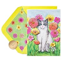 Papyrus Blank Cat Birthday Card - Designed by Bella Pilar (Cat & Flowers)