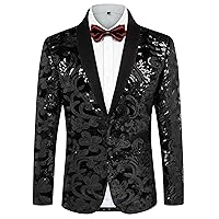 PJ PAUL JONES Mens Sequins Tuxedo Jacket Shawl Lapel Suit Jackets Elegant Velvet Blazer for Dinner, Prom, Party