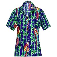 LA LEELA Hawaiian Shirts Womens Casual Summer Beach Party Blouse Shirt Dressy Colorful Tops Blouses Button Up Short Sleeve Dress Shirts T Shirts for Women M Parrot Leaf, Royal Blue