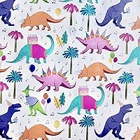 Jillson Roberts 12 Sheet-Count Recycled Flat Folded Birthday Gift Wrap, Dino Party