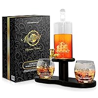 NutriChef Glass Whiskey Decanter - 780ml Barrel Whiskey Carafe Alcohol Decanter Set Glasses, Decanter w/ Spigot, Stopper & Base, For Brandy Wine Cognac Rum Gin Scotch Bourbon