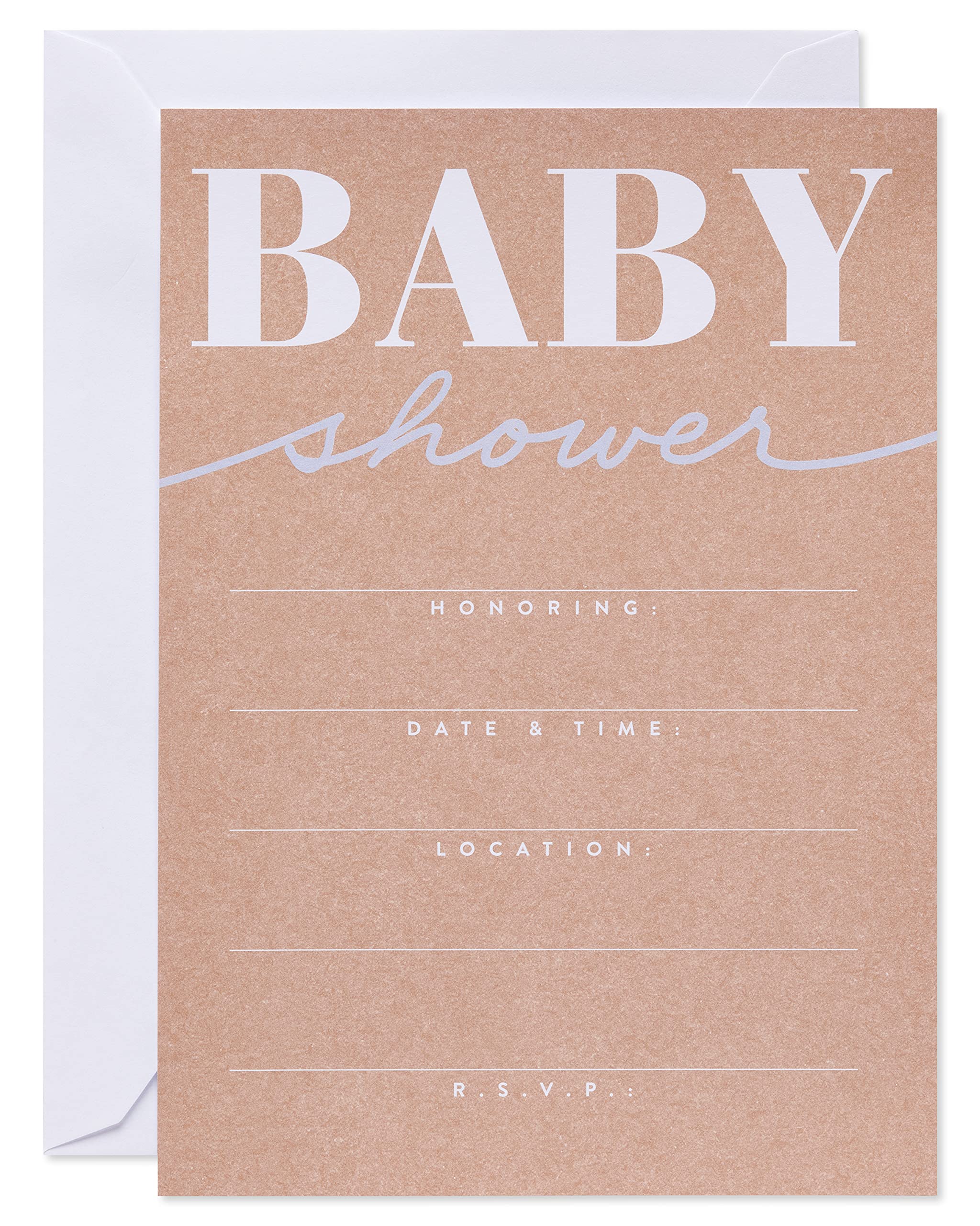 American Greetings Baby Shower Invitations with Envelopes, Kraft Style (25-Count)