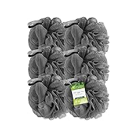 Charcoal Infused EcoPouf, Detoxifying Mesh Bath Loofah, Gentle & Exfoliating Recycled Netting, Draws Out Dirt & Impurities, Sustainable & Eco Friendly Bath Sponge, Grey, 6 Count