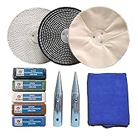 PURUI 8 Inch Bench Grinder Polishing Kit for All Metals, Kit Includes 3PC 8 Inch Buffing Wheels, 5PC 100g Bar Buffing Compounds, 2PC 5/8 Inch Bench Grinder Spindle Adapter, 1PC Microfibre Cloth, 11PCS