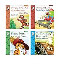 Carson Dellosa Keepsake Stories Children's Fairy Tales in Spanish and English Book Set, The Little Red Hen, The Gingerbread Man, The Three Billy Goats Gruff and Puss in Boots Bilingual Books for Kids