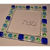 Square frame glass fused Matzah plate Hebrew lettering by YafitGlass