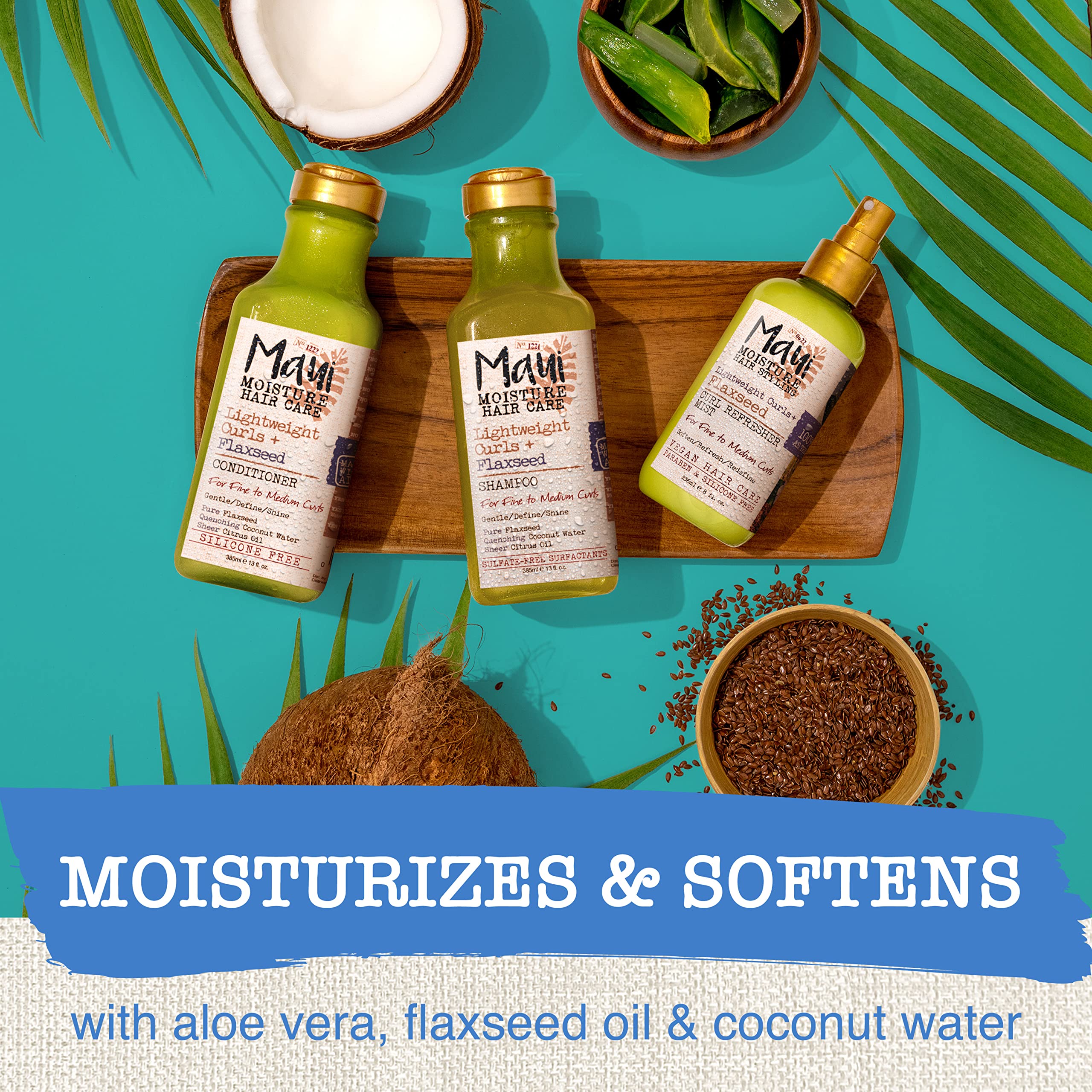 Maui Moisture Lightweight Curls + Flaxseed Conditioner, Conditioning, Paraben Free, Silicone Free, 13 Fl Oz